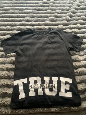 True Religion Black Tee with White TRUE Graphic